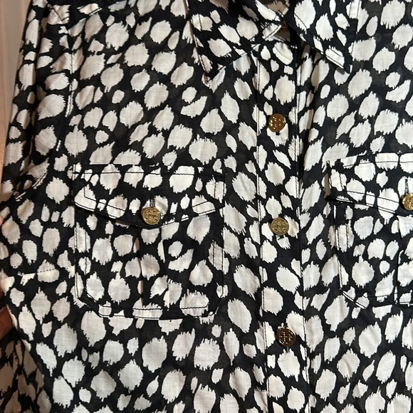 Tory Burch Long Sleeve Button Down Animal Print Cotton Shirt Size 6 - Picture 8 of 8